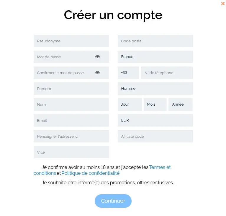Processus d'inscription HERMES CASINO